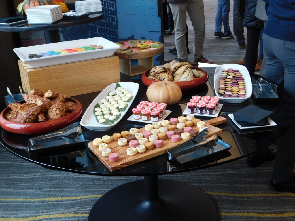 a table topped with lots of different types of desserts